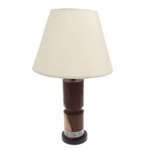 Wooden Table Lamp – White & Blue Printed